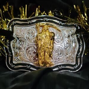 Santa Muerte belt Buckle Grim Reaper Buckle Gold Silver Heavy Zinc Alloy